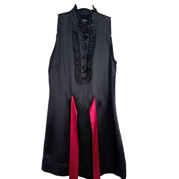 Ted Baker London Black Ruffle Silk Dress with Burgundy Bow Detail Size 4 (1) - Picture 8 of 11